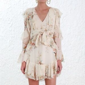 ZIMMERMAN folly flutter belted georgette silk ruffle bird dress  small